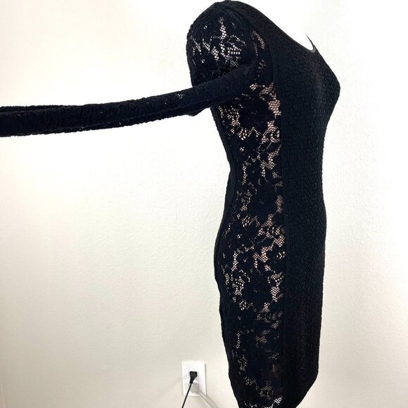 TRACY REESE Size 2 Black Side See Through Lace Bodycon Sexy Dress Long Sleeve - Picture 9 of 13